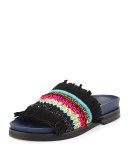 Isle Beaded Fringe Flat Slide Sandal, Black