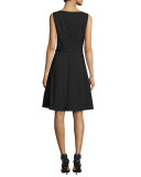 Coralie Belted Zip-Front Fit-&-Flare Dress