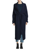 Meryl Shawl-Collar Belted Long Cardigan, Navy