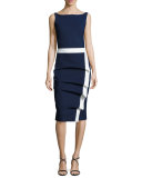 Alexandra Sleeveless Draped Sheath Dress, Blue