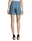 High-Rise Linen Chambray Shorts, Denim