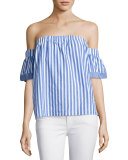 Off-the-Shoulder Striped Poplin Blouse, Multi