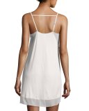 Leah Chiffon-Trim Chemise, Beige