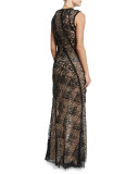 Sleeveless Corded Lace Gown, Black