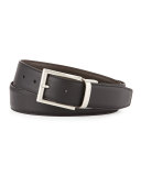 Reversible Belt w/Brushed Buckle, Black/Dark Brown