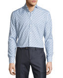 Paisley & Dot Long-Sleeve Sport Shirt, Blue