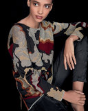 Metallic Camo Jacquard Wool Sweater, Light Nickel Multi