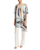 Go W/ the Flow Georgette Caftan Top, Multi/Black