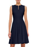Sleeveless Fit-&-Flare Zip Dress, Navy