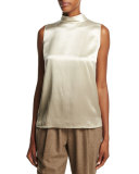 Fernanda Sleeveless Mock-Neck Ombre Silk Blouse, Ecru Multi
