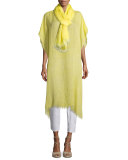 Short-Sleeve Airy Linen Maltinto Long Poncho, Yarrow 