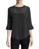 Silk Half-Sleeve Shirt w/Ribbed Trim