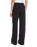 Crepe Wide-Leg Trousers, Black