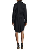 Double-Breasted Pleated-Back Trench Coat, Black