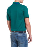 Short-Sleeve Snap-Placket Pique Polo Shirt, Green