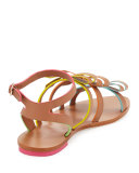 Samara Flat Bow-Detail Sandal, Tan/Multi