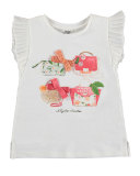 Flutter-Sleeve Handbag Jersey Tee, Neutral, Size 3-7