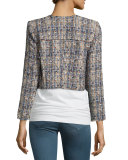 Hella Frayed-Trim Cropped Tweed Jacket, Blue/Multicolor