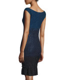 Sequined Degrade Knit Bateau-Neck Dress, Cadet/Navy/Caviar