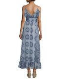 Castelle Ruffle-Trim Maxi Dress, Navy/White