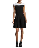 Colorblock Fit-&-Flare Dress, Black/White
