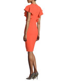 Ruffled Short-Sleeve Cocktail Dress, Coral 