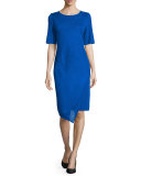 Short-Sleeve Asymmetric Sheath Dress, True Blue, Petite