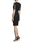 Bellamy Lace Long-Sleeve Dress, Black