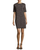Short-Sleeve Space-Dyed Shift Dress, Petal