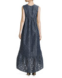 Sleeveless Textured High-Low Maxi Dress, Navy