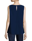Toni Sleeveless Velvet Combo Blouse, Galaxy Blue