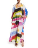Long-Sleeve Provence Brushstroke Printed Caftan, Multi Brite