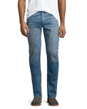 Slight-Distressed Medium Washed Slim Denim Jeans, Clean Ludlow