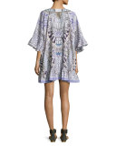 Embellished Tie-Front Bell-Sleeve Coverup Dress, Singing Wells
