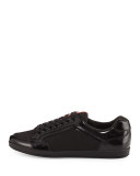 Nylon & Patent Leather Low-Top Sneaker, Black