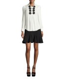 silk daisy lace henley blouse, french cream