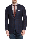 Plaid Cashmere Two-Button Sport Coat, Navy/Burgundy