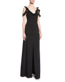 High-Waist Front-Slit Maxi Skirt, Black