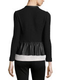 Boucle & Leather Peplum Jacket, Black