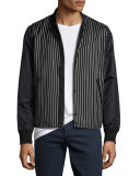 Irving Striped Bomber Jacket with Leather Sleeves, Black/White
