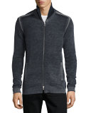 Funnel-Neck Ribbed Front-Zip Sweater, Eclipse