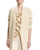 V-Neck Mid-Length Jacket, Butter