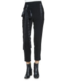 Tapered-Leg Cropped Tuxedo Pants, Noir