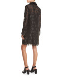 Long-Sleeve Diamond Jacquard Shirtdress, Black