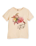 Lolly Floral Record Player Jersey Tee, Pink, Size 4-12