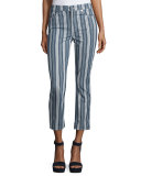 Mid-Rise Straight-Leg Cropped Jeans, Indigo Stripe