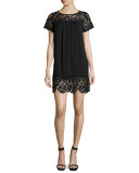 Lea Short-Sleeve Laser-Cut Dress, Caviar