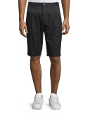 Single-Pleat Slim-Fit Shorts, Black/Dark Indigo