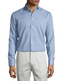 Scribble-Print Sport Shirt, Gray Pattern