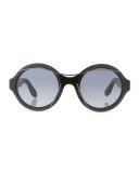 Round Acetate Sunglasses w/Metal Wires, Black
